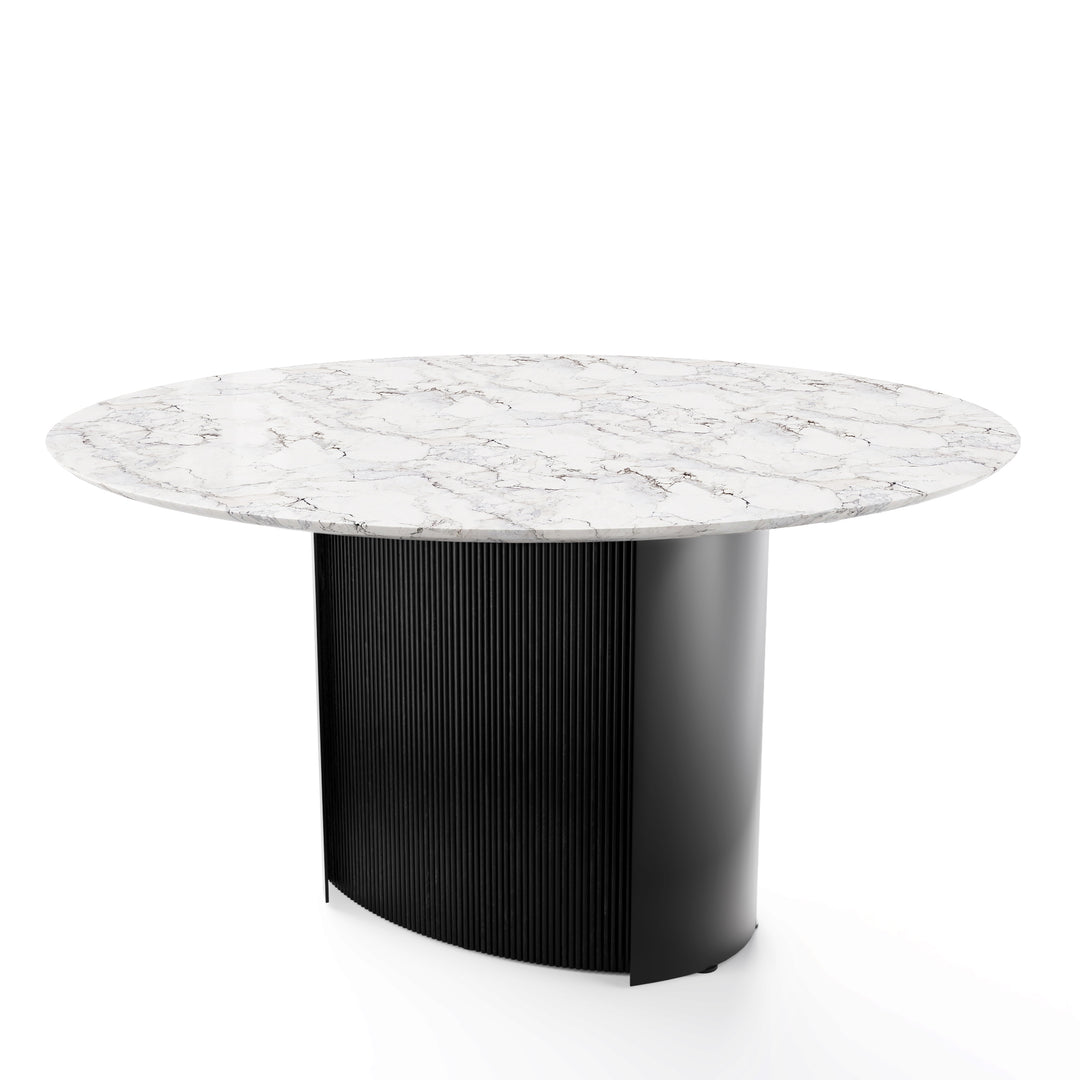 Yoroi Round Dining Table Matt Black base Calligaris Silk White Marble