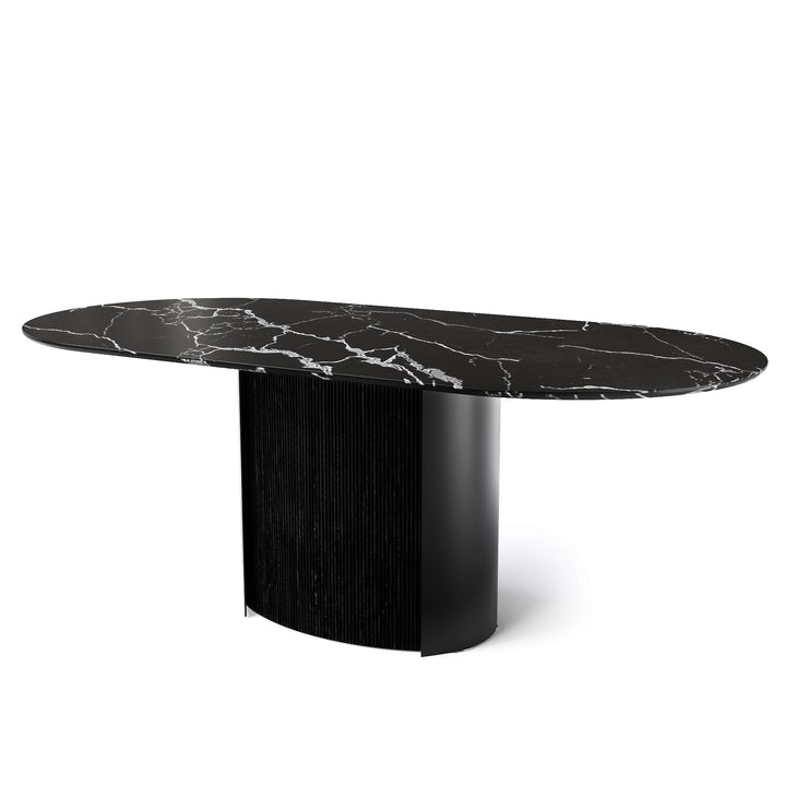 Yoroi Oval Dining Table Matt Black Black Statuary Marble Calligaris