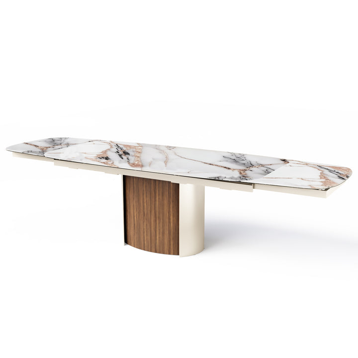 Yoroi Extendable Dining Table Matt Pearl Beige Calligaris Barrel Calacatta Paonazzo Marble