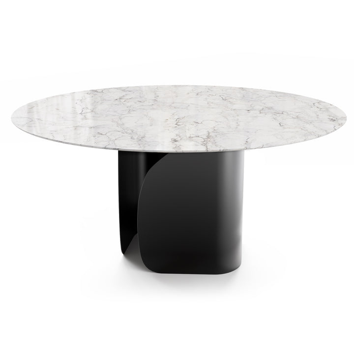 Twins Round Dining Table with Your Choice of Top Calligaris Ceramic Glass Silk White Marble Matt Black