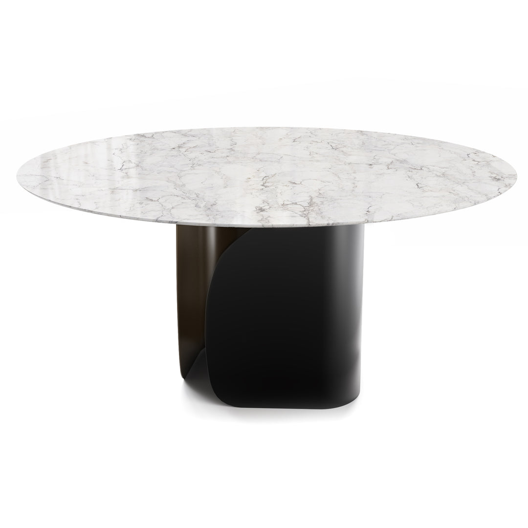 Twins Round Dining Table with Your Choice of Top Calligaris Ceramic Glass Silk White Marble Matt Black / Matt Bronze