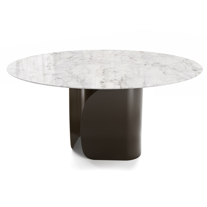 Twins Round Dining Table with Your Choice of Top Calligaris Ceramic Glass Silk White Marble Matt Bronze