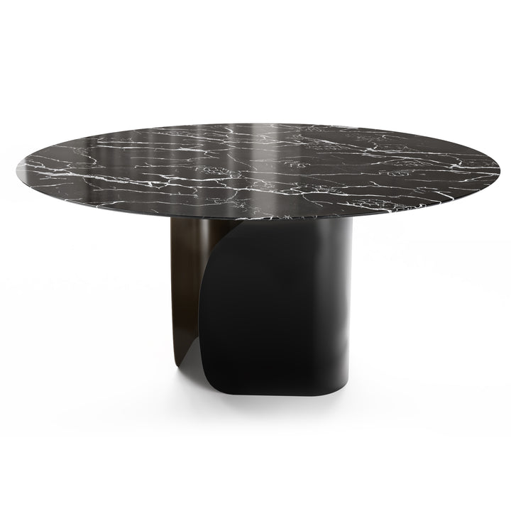 Twins Round Dining Table with Your Choice of Top Calligaris Ceramic Glass Black Statuary Marble Matt Black / Matt Bronze