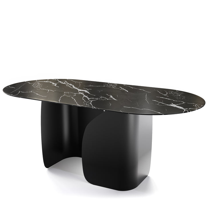 Twins Oval Dining Table Black Statuary Marble Top Calligaris Matt Black Matt Black