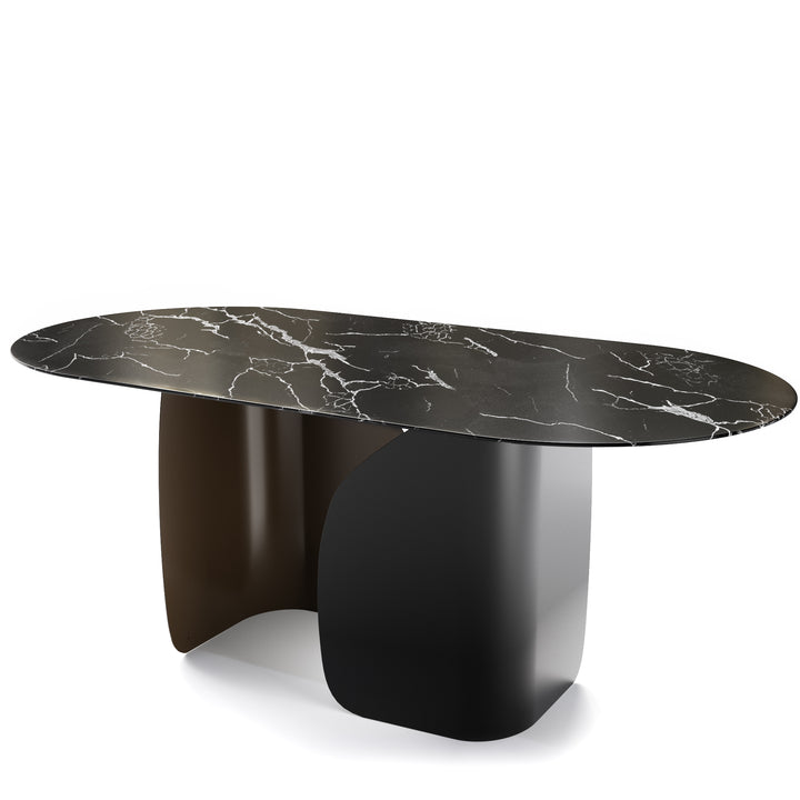 Twins Oval Dining Table Black Statuary Marble Top Calligaris Matt Black Matt Bronze