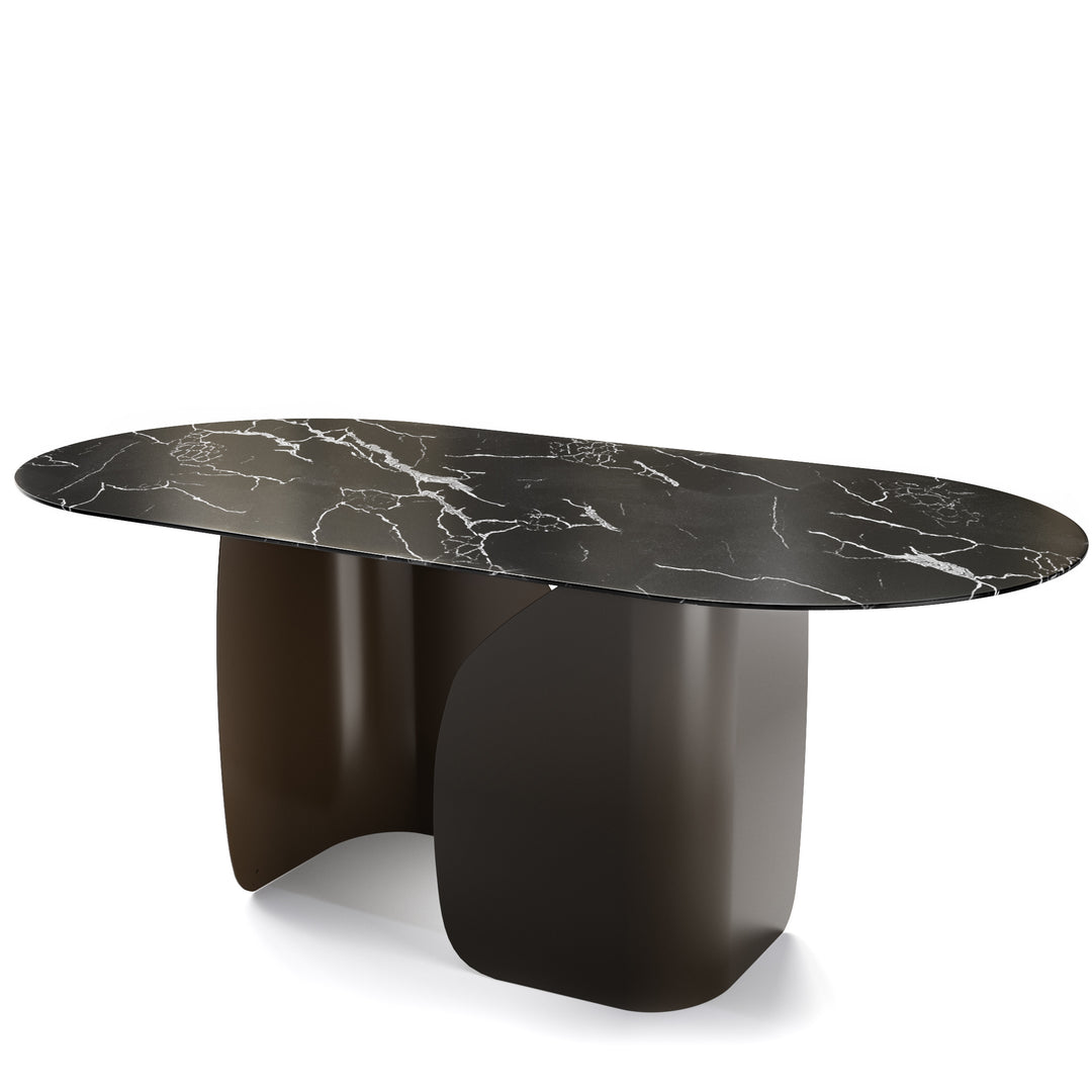 Twins Oval Dining Table Black Statuary Marble Top Calligaris Matt Bronze Matt Bronze