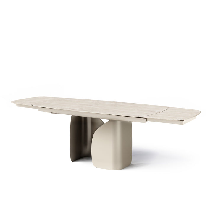 Twins Extendable Dining Matt Pearl Beige Calligaris White Travertino Barrel shaped 78 3/4"