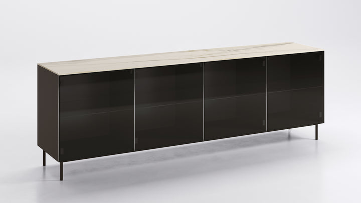Universal Sideboard Glass Doors Light Golden Statuary Marble Calligaris