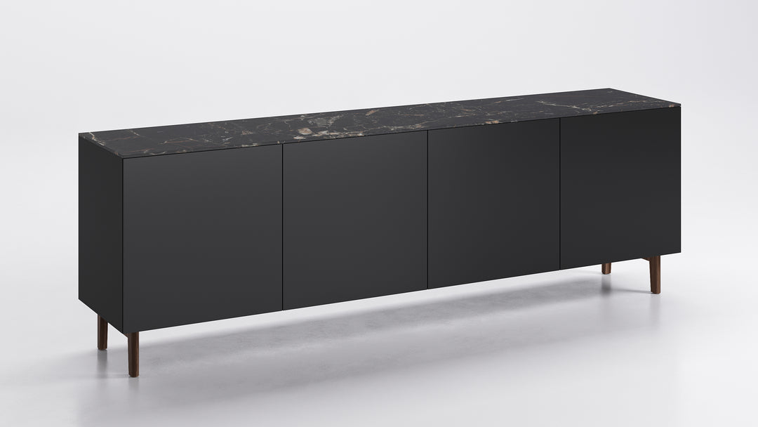 Universal 4 Doors Sideboard Ebony Calacatta Black Marble Walnut Calligaris