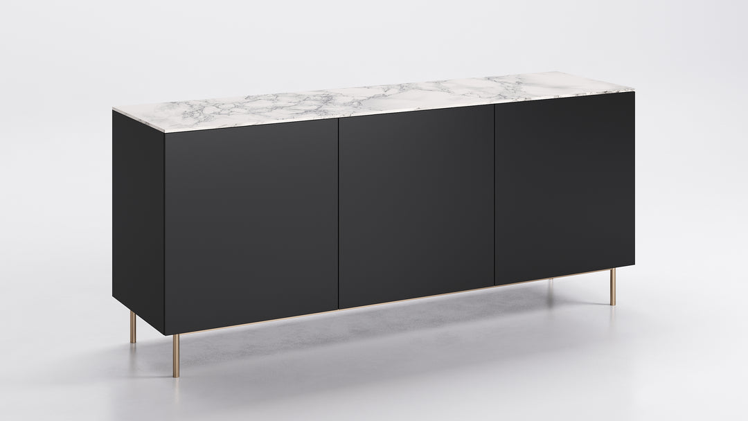 Universal 3 Doors Sideboard Matt Black Brass Silk White Marble Calligaris