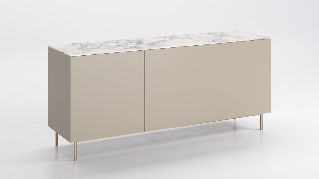 Universal 3 Doors Sideboard Brass Ceramic Silk White Marble Calligaris