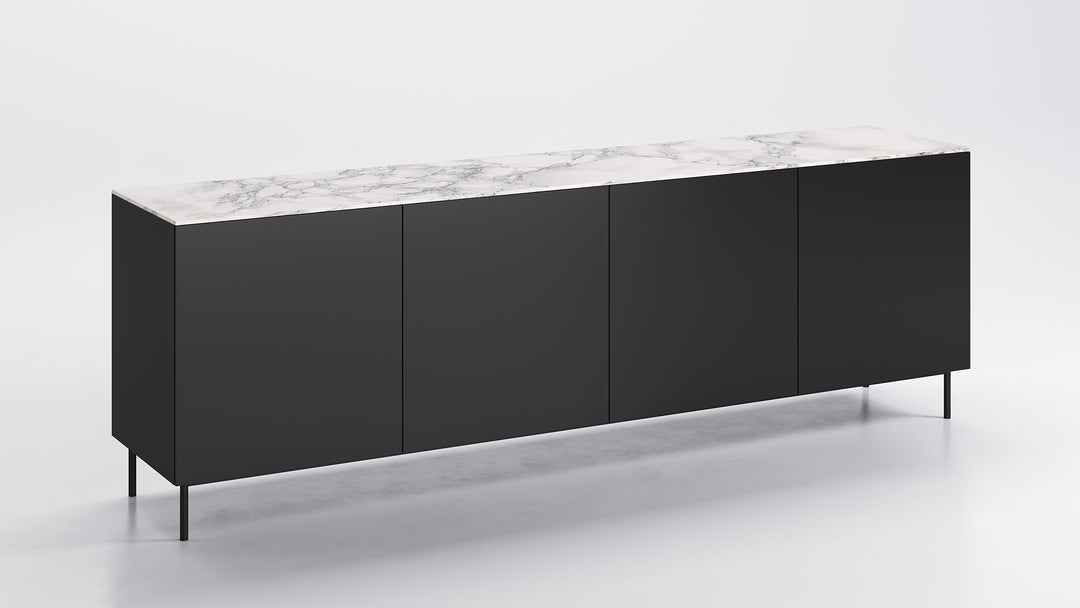 Universal 4 Doors Sideboard Matt Black Ceramic Silk White Marble Calligaris