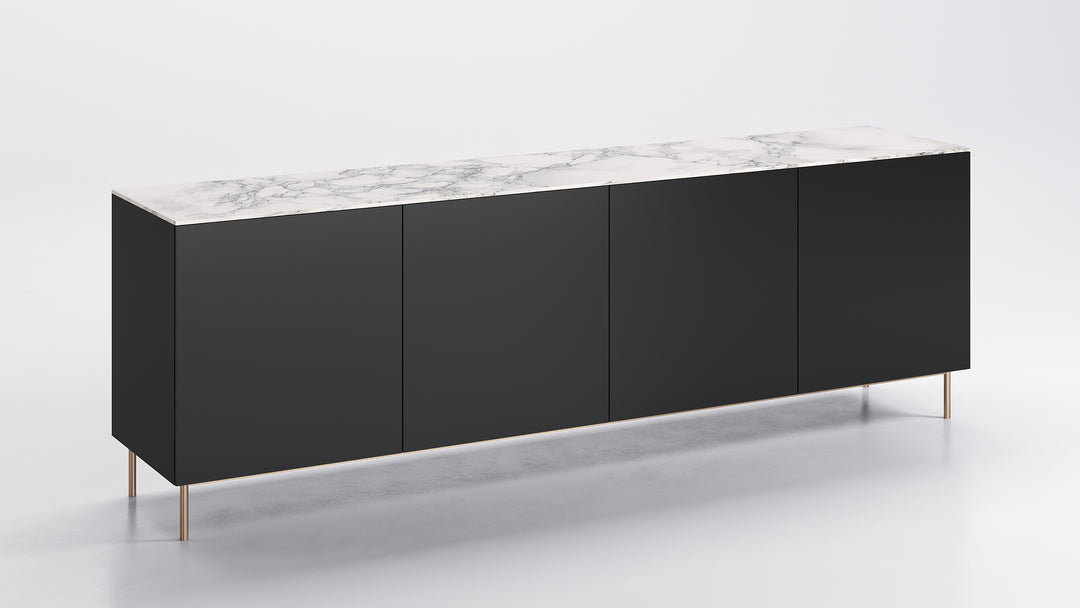 Universal 4 Doors Sideboard Matt Black Silk White Marble Calligaris