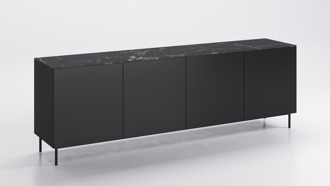 Universal 4 Doors Sideboard Matt Black Ceramic Calacatta Marble Calligaris