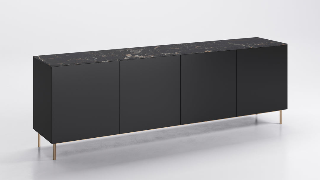Universal 4 Doors Sideboard Matt Black Calacatta Marble Brass Calligaris