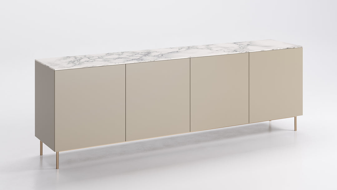 Universal 4 Doors Sideboard Matt Hemp Silk White Marble Brass Calligaris