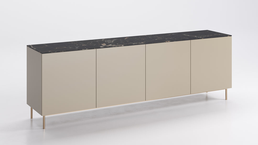 Universal 4 Doors Sideboard Matt Hemp Calacatta Marble Brass Calligaris