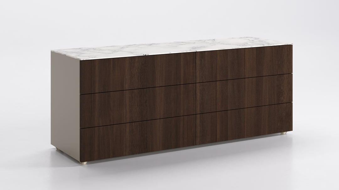 Universal 6 Drawer Dresser Taupe Smoke Silk White Marble Calligaris