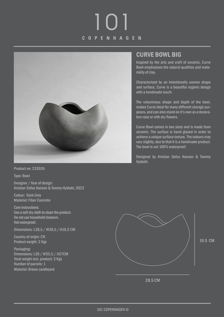 Curve Bowl, Big - Dark Grey Decorative Bowl 101 Copenhagen   