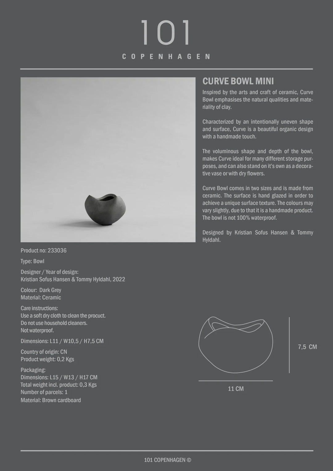 Curve Bowl, Mini - Dark Grey Decorative Bowl 101 Copenhagen   