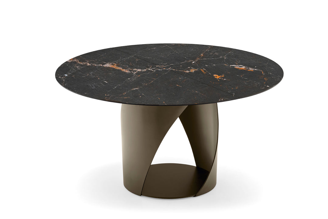 Cyclone Dining Table Extendable Round Dining Table Calligaris Metal - MATT BLACK Ceramic - White Marble