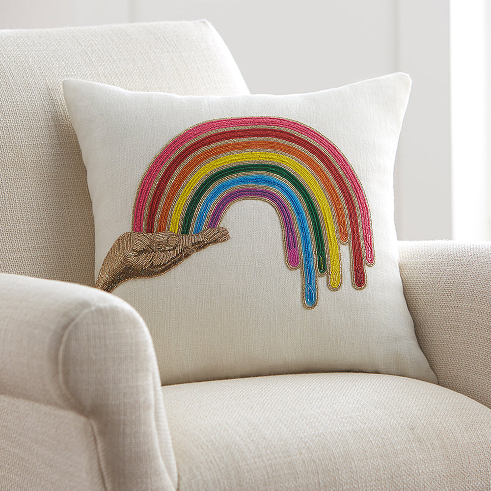 Rainbow Hand Beaded Pillow Jonathan Adler