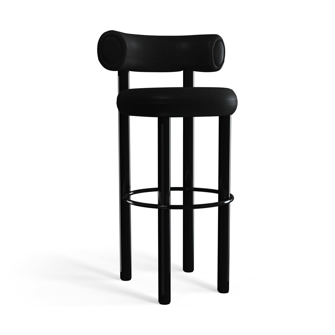 Fat Stool Table & Bar Stools Tom Dixon Black Leather Polish Black Steel Bar: 29.6 in height