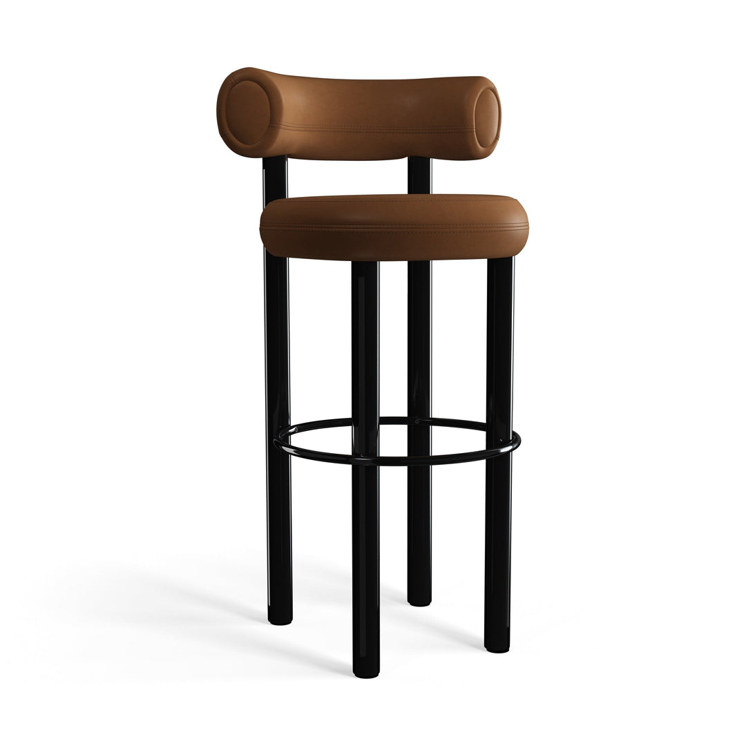 Fat Stool Table & Bar Stools Tom Dixon Cognac Leather Polish Black Steel Bar: 29.6 in height