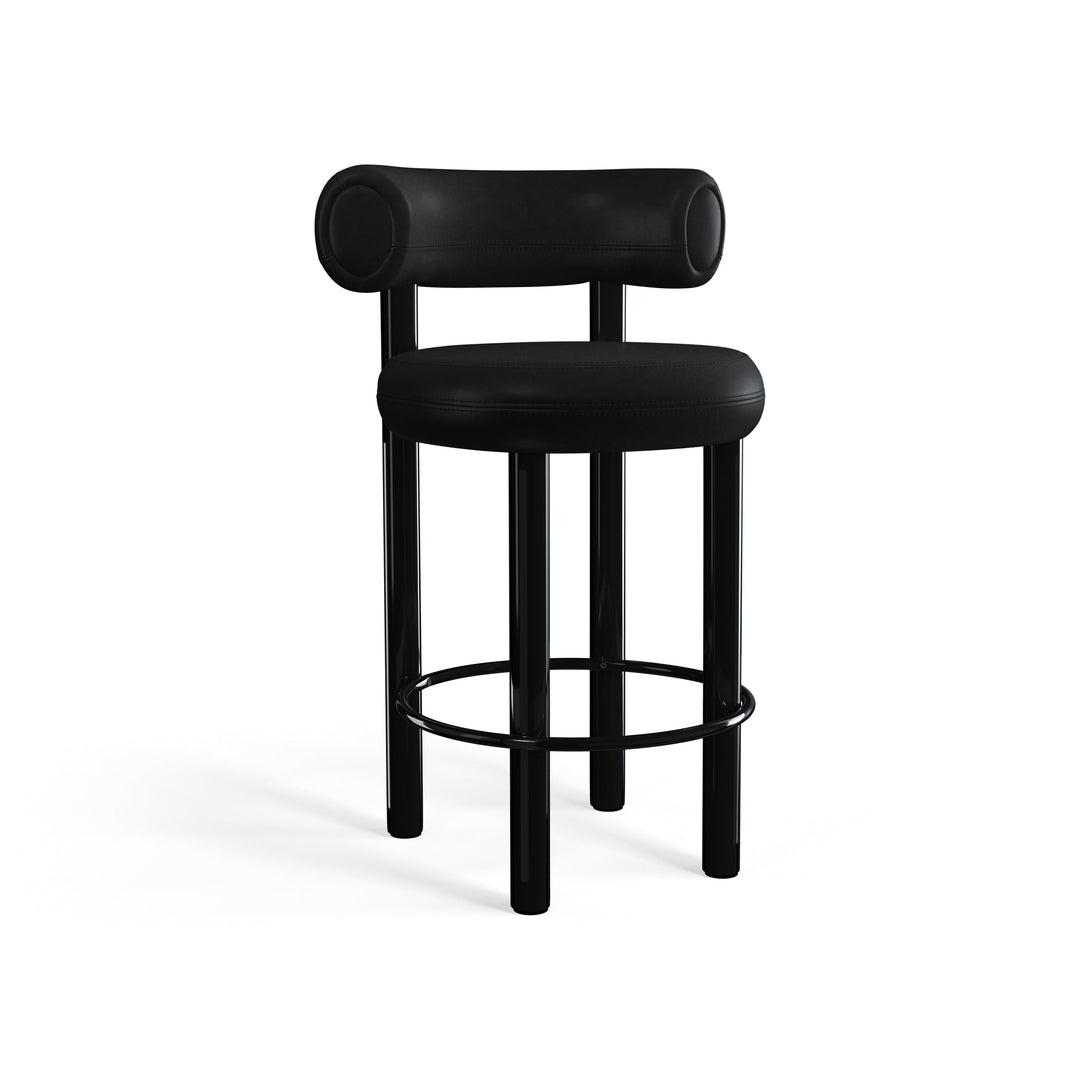 Fat Stool Table & Bar Stools Tom Dixon Black Leather Polish Black Steel Counter: 25.6 in height