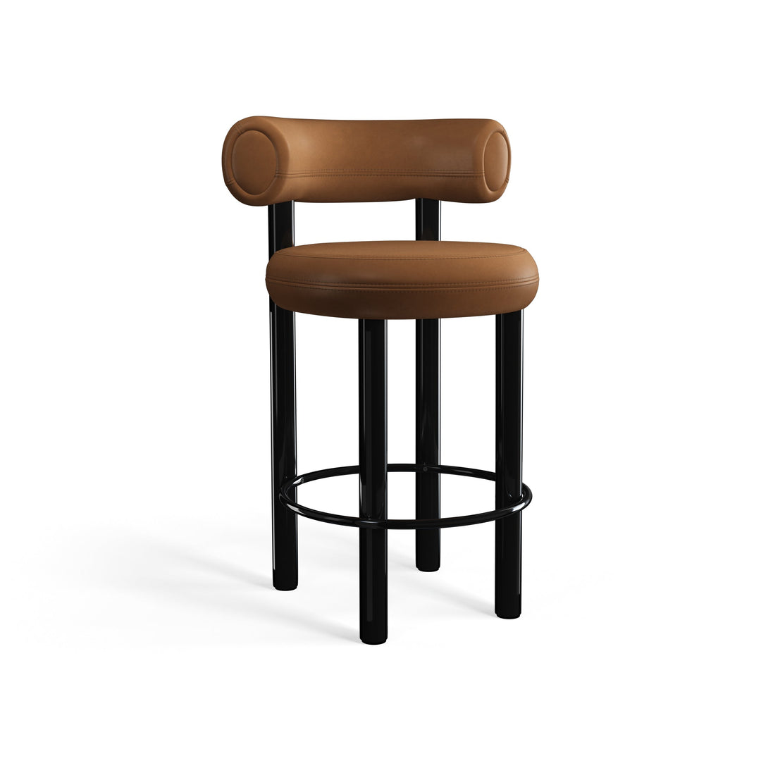 Fat Stool Table & Bar Stools Tom Dixon Cognac Leather Polish Black Steel Counter: 25.6 in height