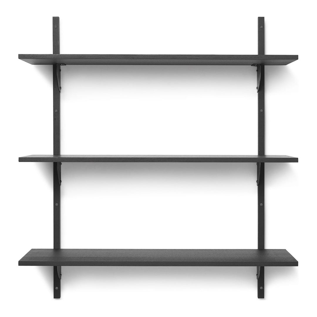 Sector Triple Shelf Bookcases & Standing Shelves Ferm Living Dark Stained Ash / Black Brass Wide: 34.25 in width