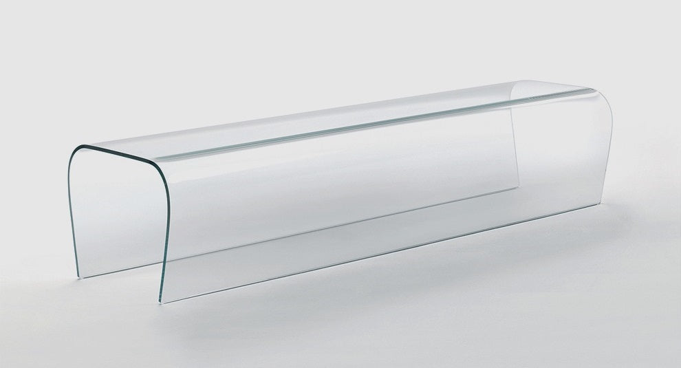 Bent Glass Ottoman Bench Glas Italia BEB01: L 78.7" x D 19.3" x H 16.1" Transparent extralight glass In Stock