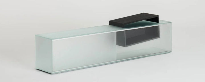 Drift Etched Glass Storage Cabinet Shelves Glas Italia DRI01: L 74.8" x W 13.7" x H 16.1" 2 Month Delivery 