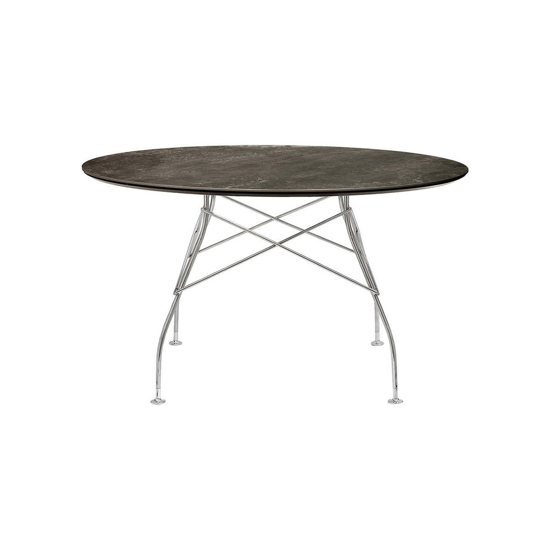 Glossy Round Dining Table Tables Kartell Aged Bronze Chrome Medium: 50.4 in diameter