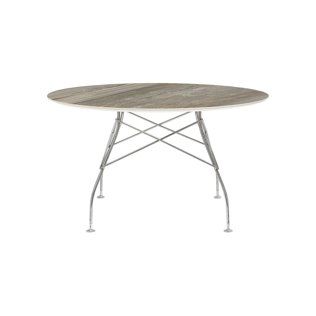 Glossy Round Dining Table Tables Kartell Tropical Grey Chrome Medium: 50.4 in diameter