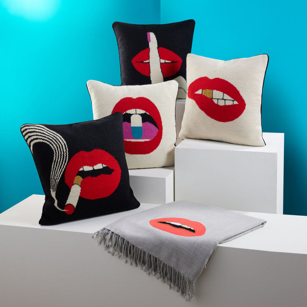 Lips Bitten Needlepoint Throw Pillow Jonathan Adler