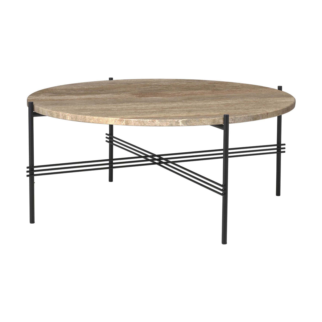 TS Round Coffee Table Tables Gubi Warm Taupe Travertine Black Medium: 31.5 diameter