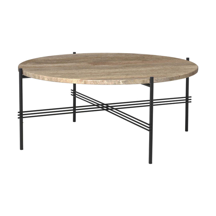 TS Round Coffee Table Tables Gubi Warm Taupe Travertine Black Medium: 31.5 diameter