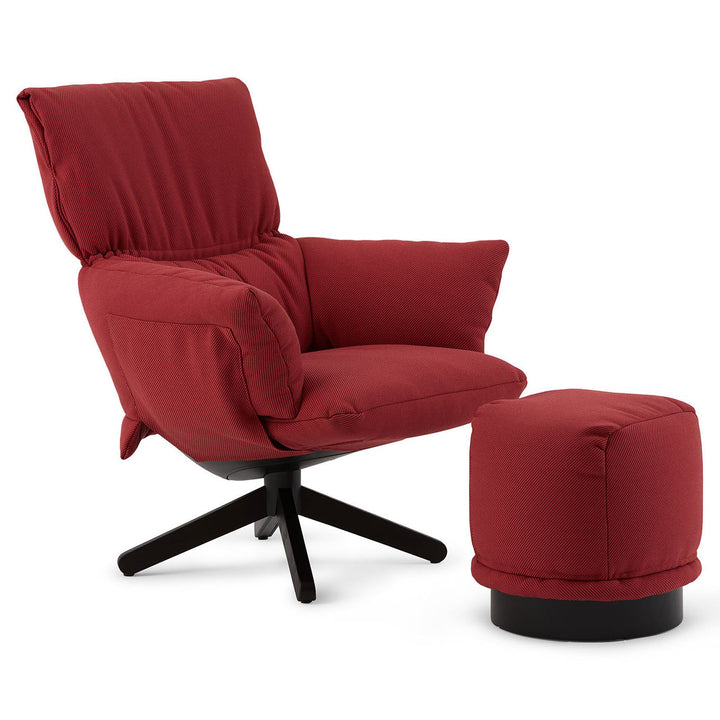 Lud'o Lounge Chair with Ottoman Spokes Base Chairs Cappellini Oceanic Red 510
