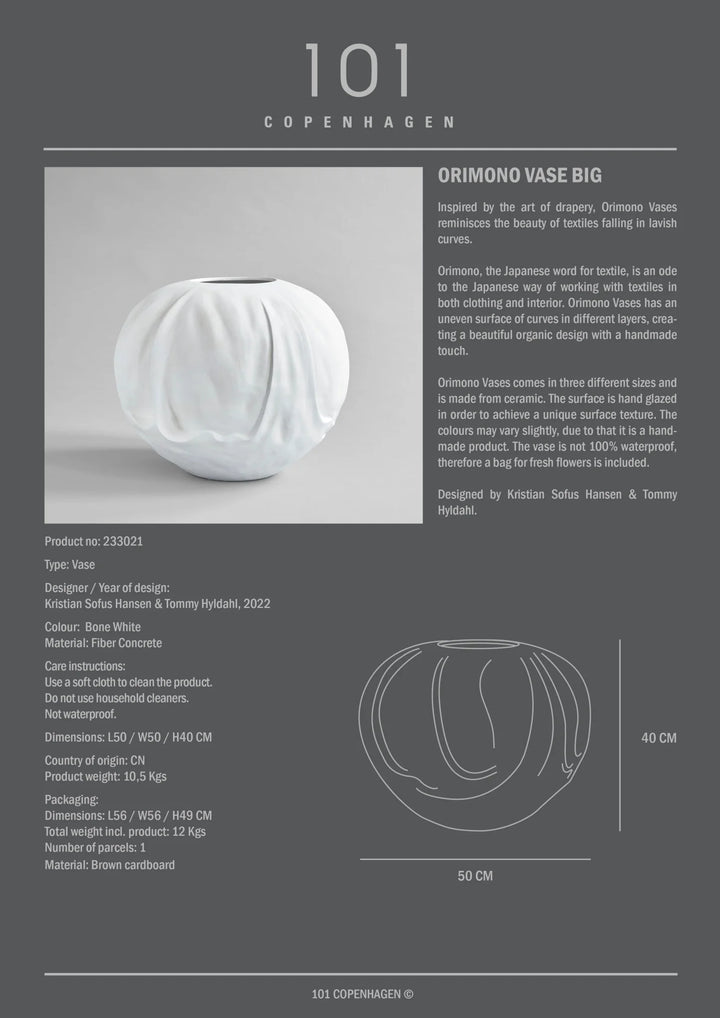 Orimono Vase, Big - Bone White Vases 101 Copenhagen   