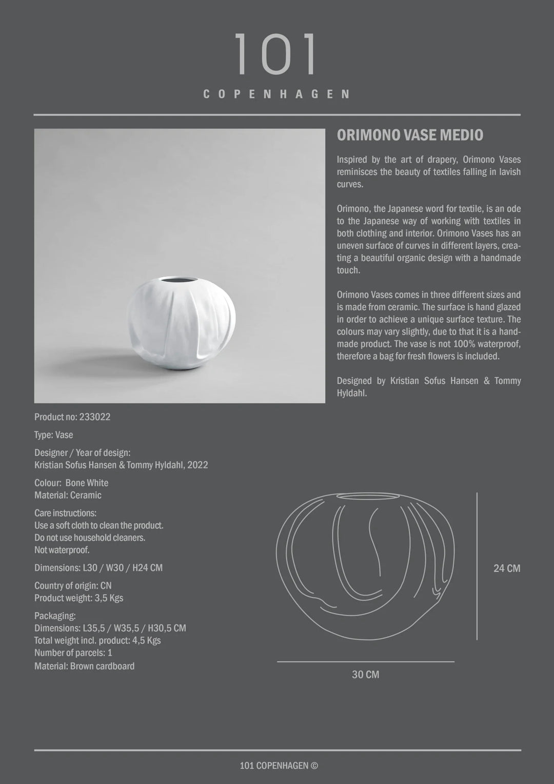 Orimono Vase, Medio - Bone White Vases 101 Copenhagen   