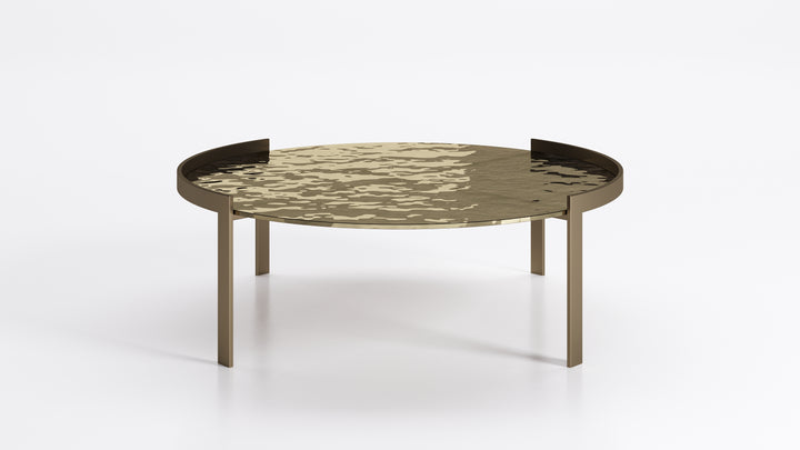 Perry Coffee Table Hammered Bronze GIass Top Tables Eforma 4 Month Delivery
