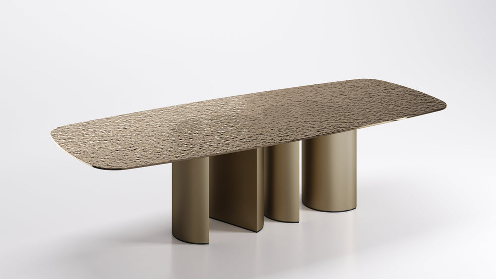 Plai Hammered Glass Top Dining Table Four Legs Bronze Tables Eforma   