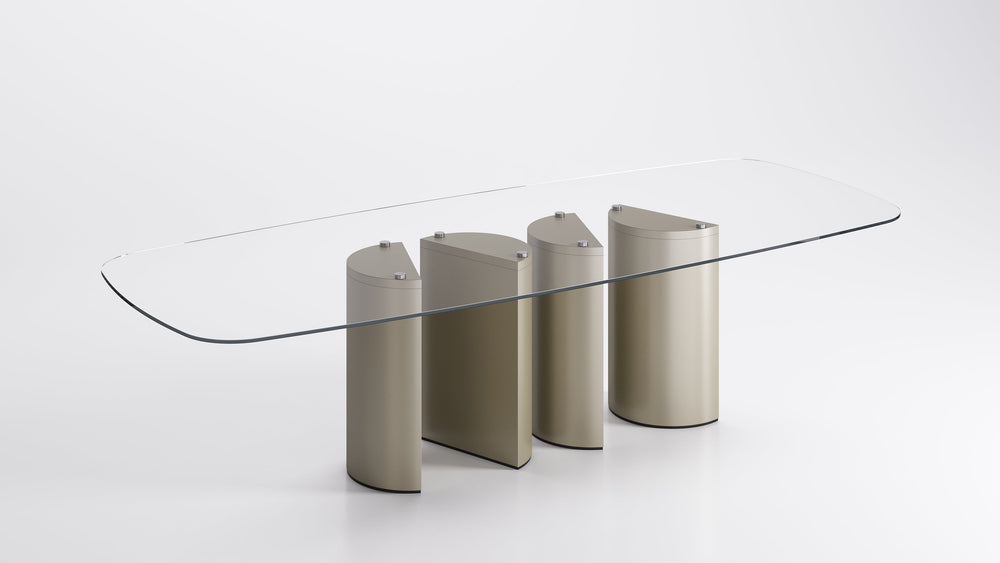 Plai Glass Top Rectangle Dining Table Four Legs Titanium Dining Table Eforma   