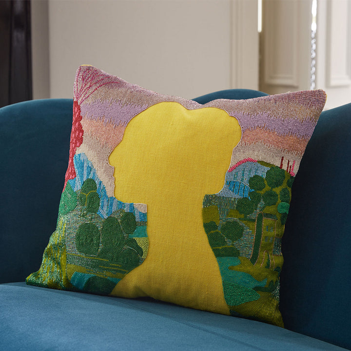 Renaissance Landscape Beaded Pillow Jonathan Adler
