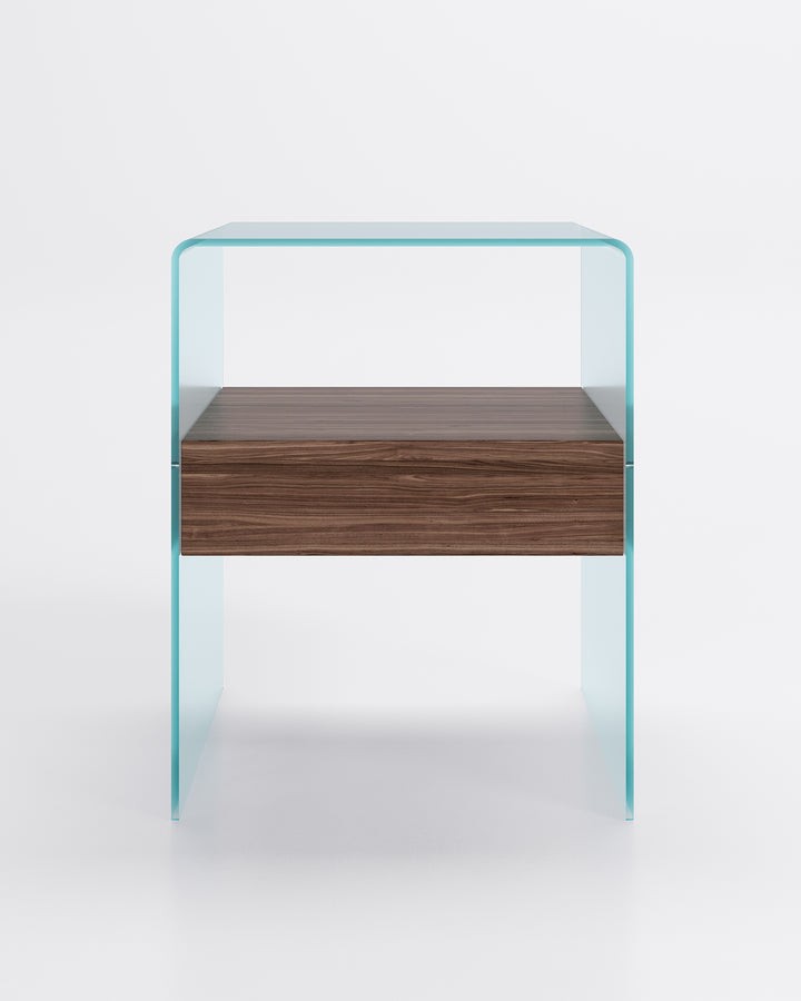 Rialto Nightstand Table Tobacco Wood Drawer High Nightstands Fiam 23¾"H Clear Glass Tobacco Oak Wood Drawer