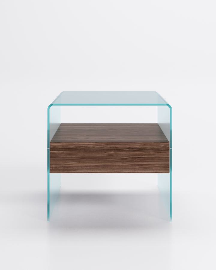 Rialto Nightstand Table Tobacco Wood Drawer Low Nightstands Fiam 17¾"H Clear Glass Tobacco Oak Wood Drawer