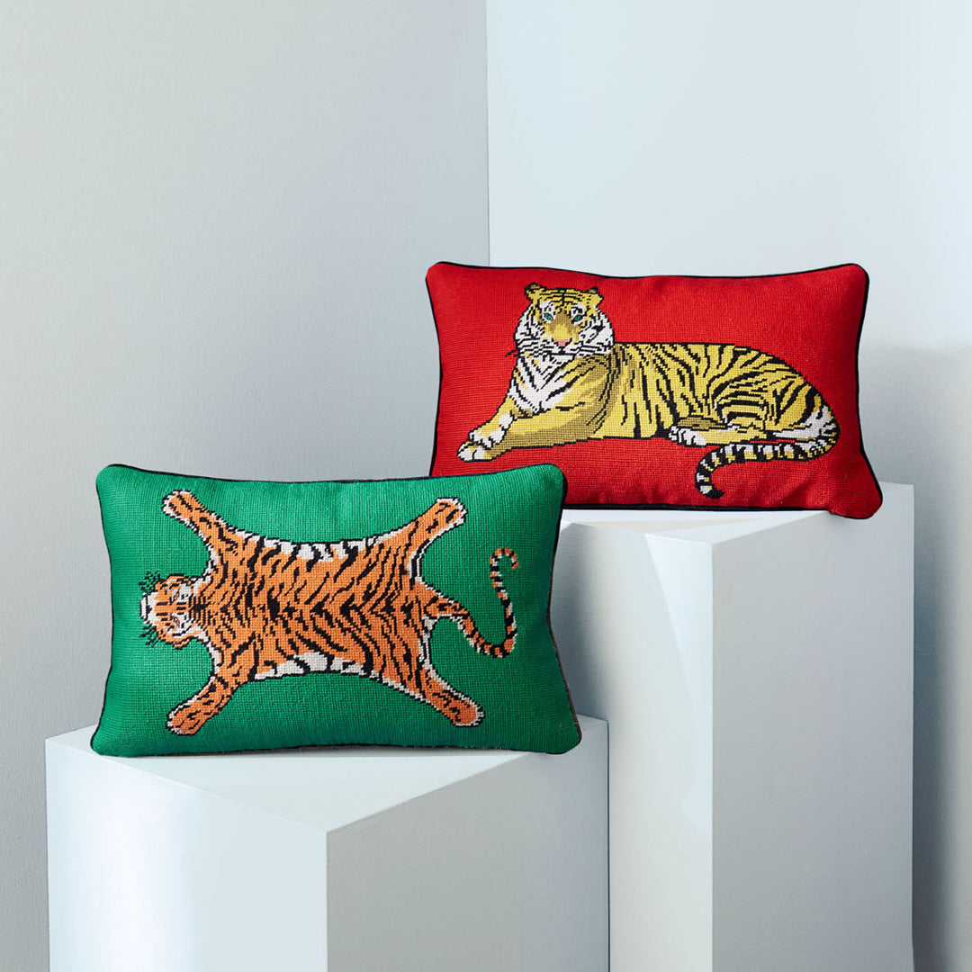 Tiger Needlepoint Pillow Jonathan Adler