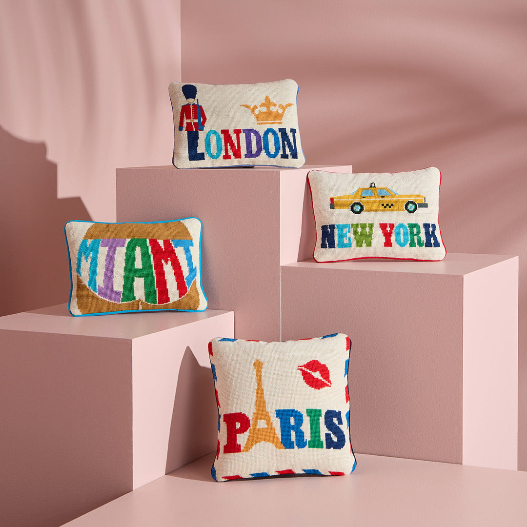 Jet Set Needlepoint New York Pillow Jonathan Adler