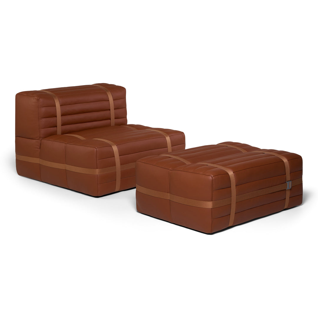 Haybale Lounge Chair with Footstool Chairs Moooi Spectrum Walnut / Cognac